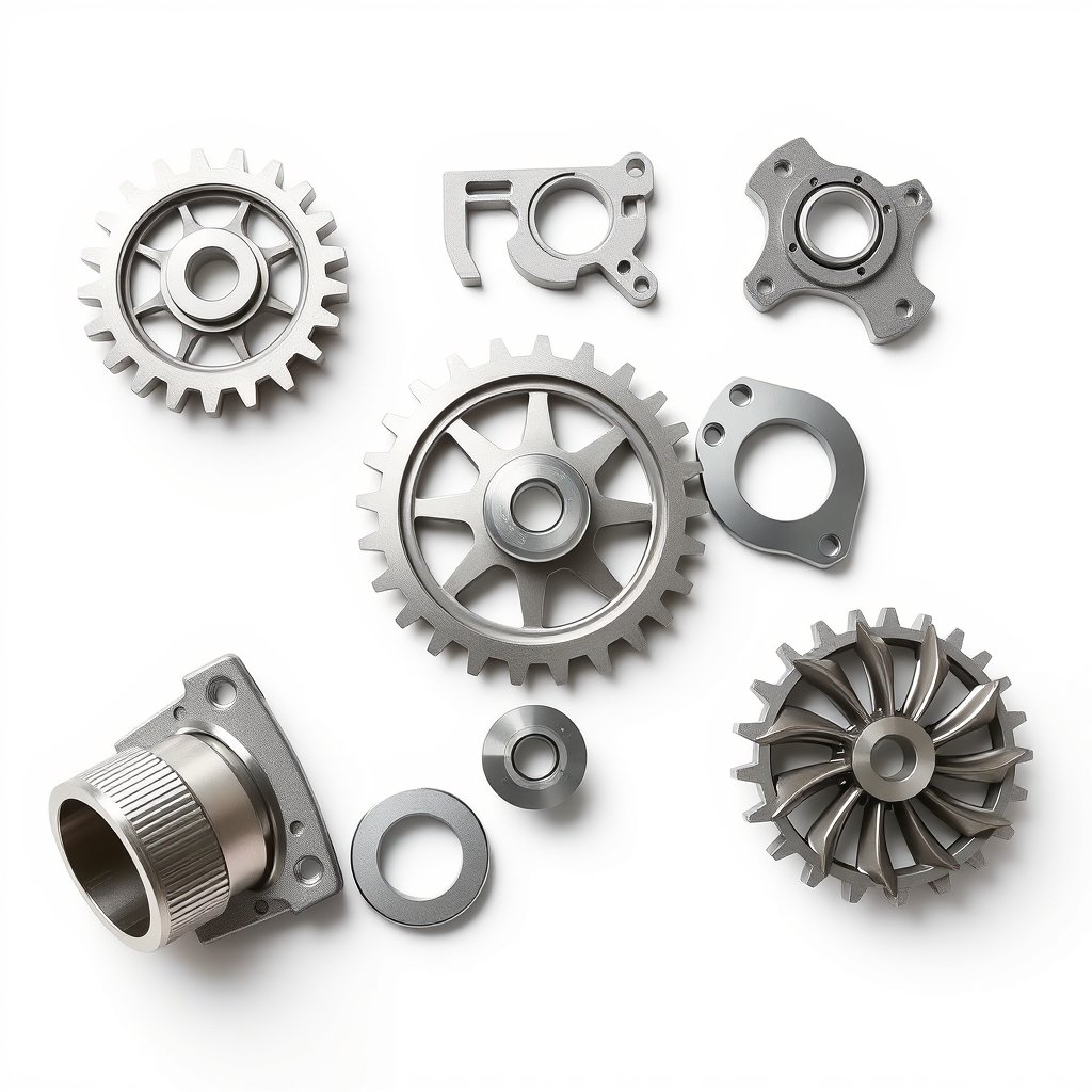 a professional e commerce product photo of cnc machined precision parts including shiny stainless st